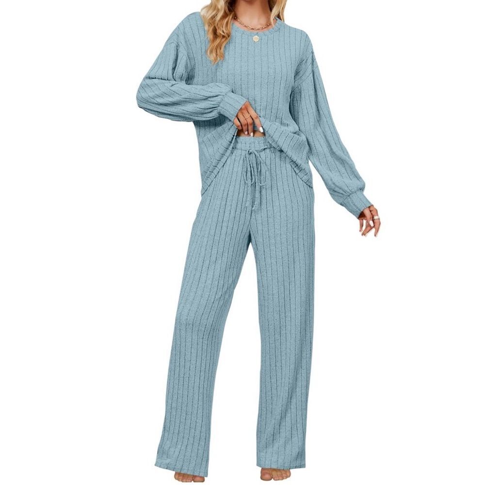 Light Blue Women's Lounge Set Long-Sleeve Pajamas medium